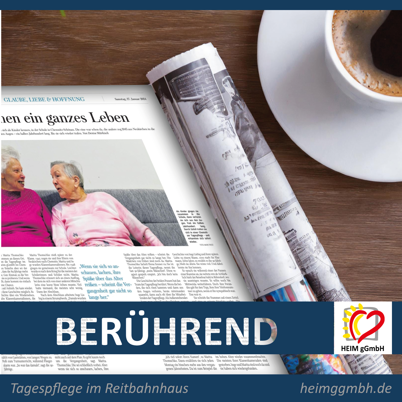 Eine berührende Geschichte: zwei alte Damen treffen sich nach einem halben Jahrhundert in der Tagespflege Reitbahnhaus Chemnitz wieder