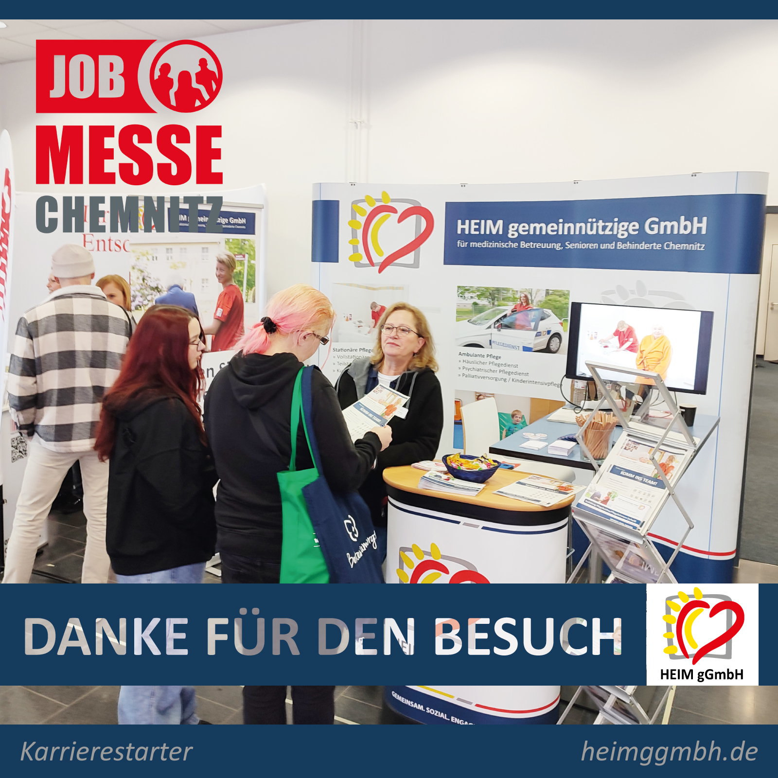Wir waren auf der Jobmesse Chemnitz. Die HEIM gemeinnützige GmbH aus Chemnitz präsentierte Stellenangebote und Ausbildungsmöglichkeiten.