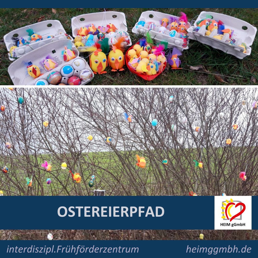 Natur, Sträucher, geschmückt mit bunten Ostereiern, Eierpappen gefüllt mit bunten Osterbasteleien