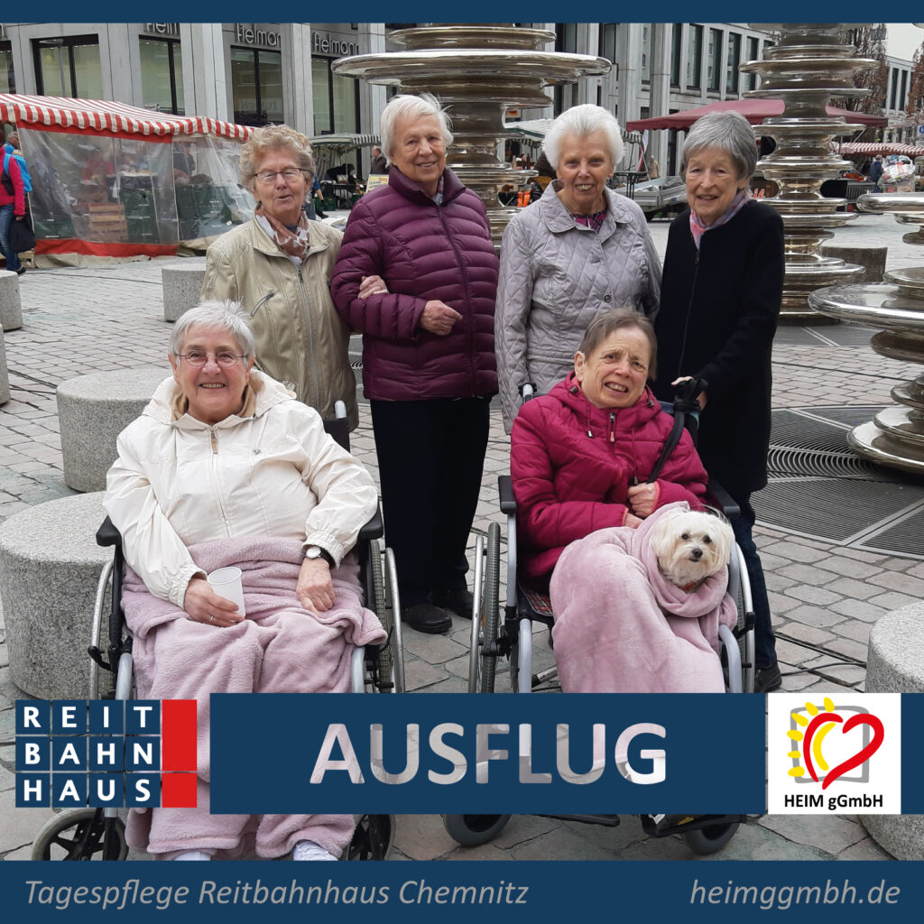Ausflug einer Gruppe aus der Tagespflege im Chemnitzer Reitbahnhaus der HEIM gemeinnützigen GmbH zum Besuch des Chemnitzer Marktes