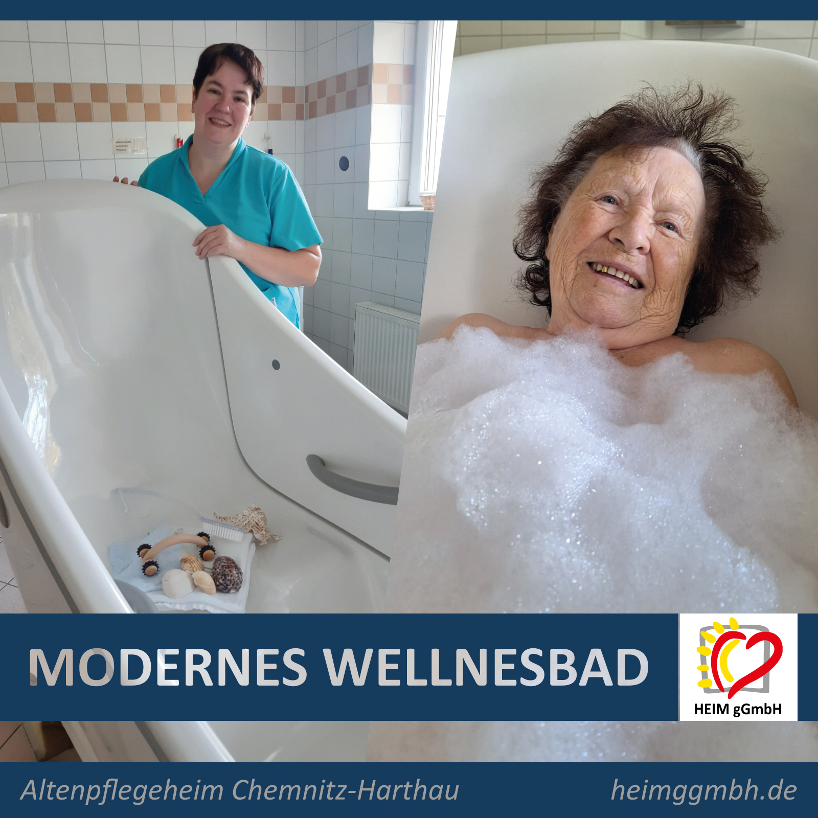 Ein Blick in das moderne Wellnessbad unseres Altenpflegeheims Chemnitz-Harthau der HEIM gemeinnützigen GmbH.
