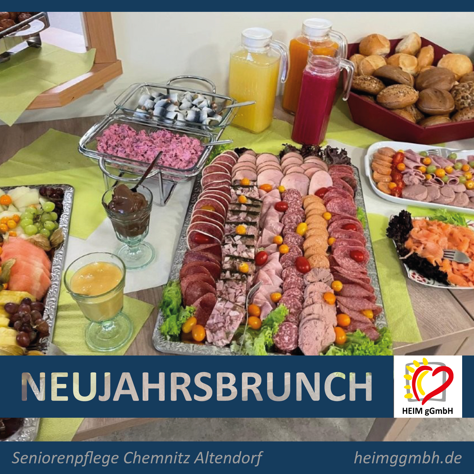 Geselliger Neujahrsbrunch in der Seniorenpflege Chemnitz Altendorf der HEIM gemeinnützigen GmbH in Chemnitz