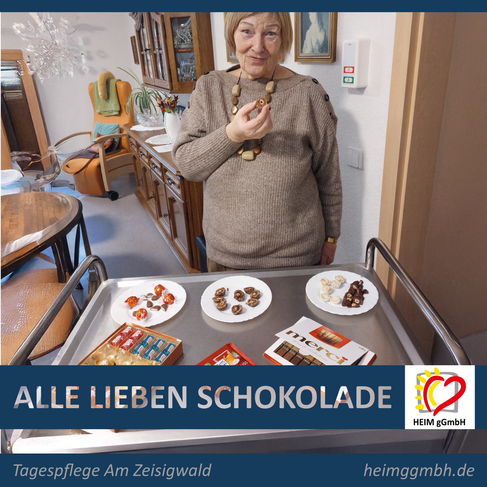 Themennachmittag Schokolade in der Tagespflege Am Zeisigwald der HEIM gemeinnützigen GmbH aus Chemnitz. Gemeinsam. Sozial. Engagiert.