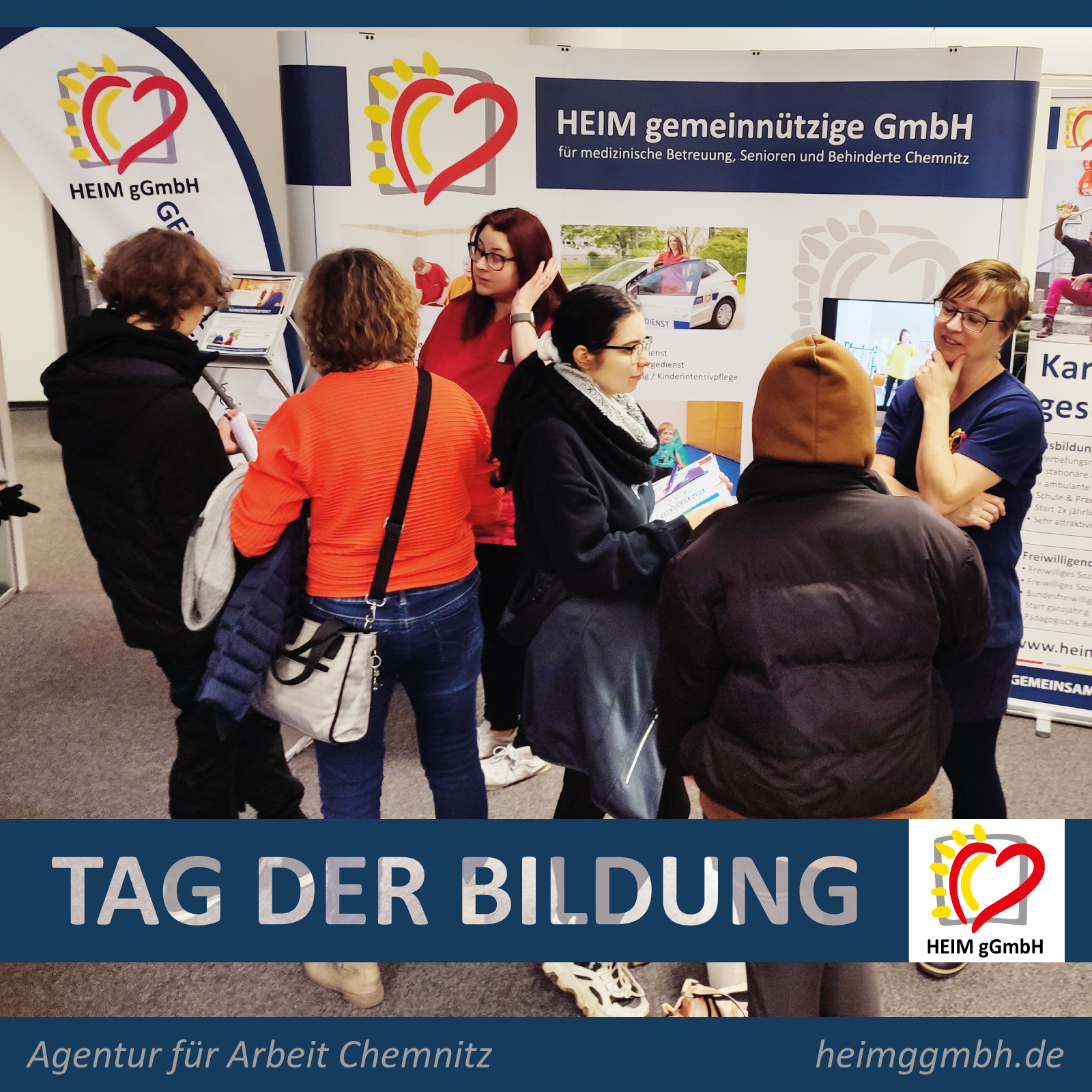 Das Team der HEIM gemeinnützigen GmbH aus Chemnitz auf dem Tag der Bildung 2025 in der Agentur für Abeit Chemnitz.