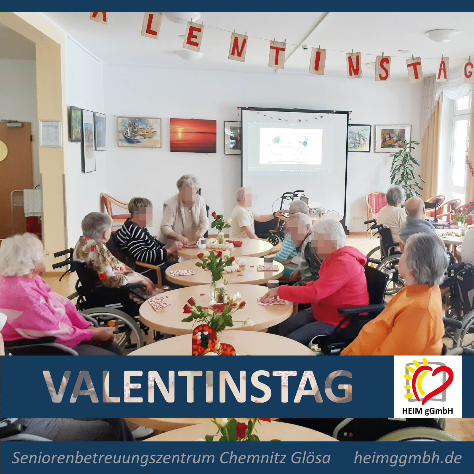 Sehr schoener Valentinstag am 14. Februar 2025 im Seniorenbetreuungszentrum Chemnitz Glösa der HEIM gemeinnützigen GmbH