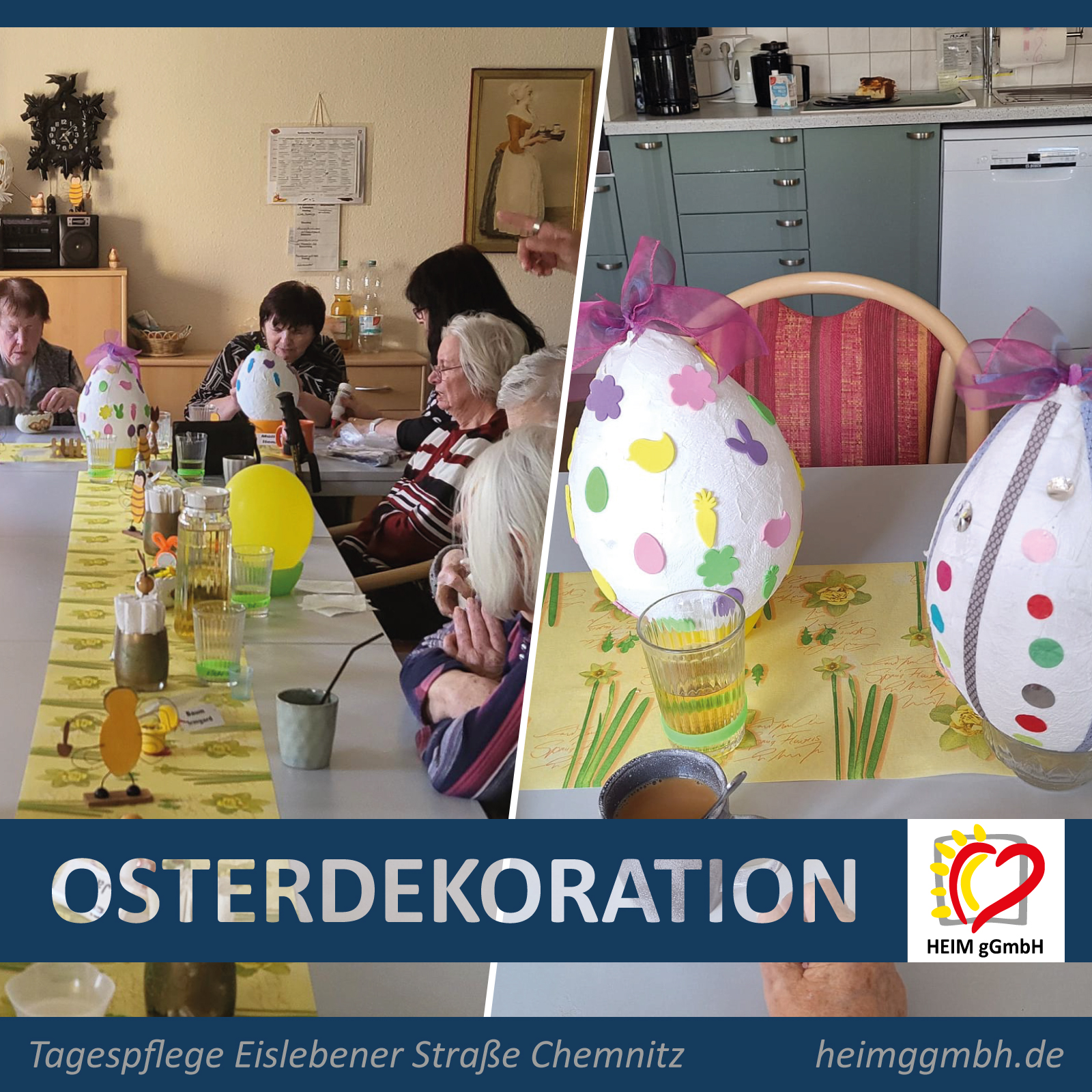 Gemeinsames Herstellen der Osterdekoration in der Tagespflege Eislebener Straße der HEIMgGmbH aus Chemnitz