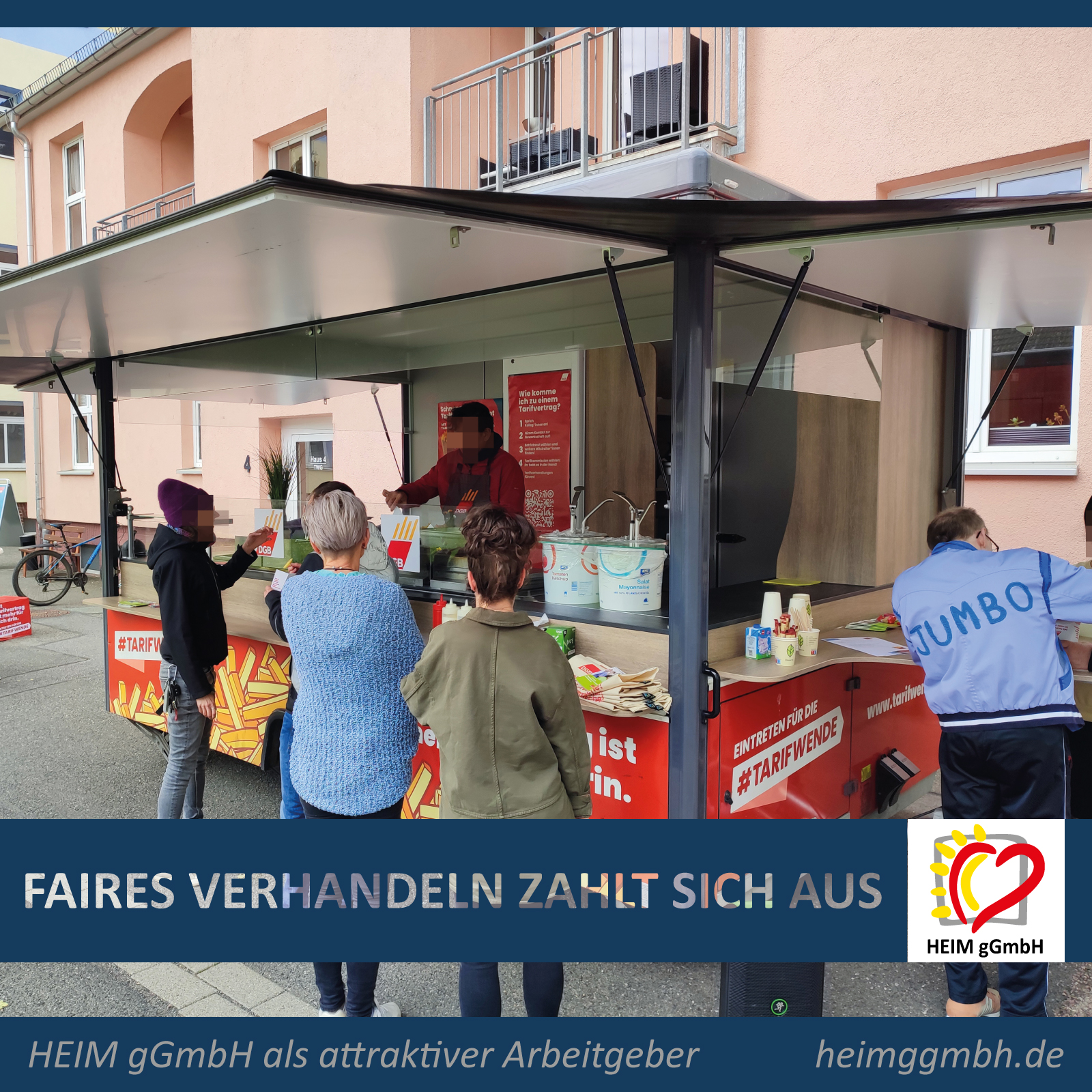Faires Verhandeln zahlt sich aus. Das DGB-Frittenmobil zu Gast in der Wohnstätte und dem Altenpflgeheim der HEIM gGmbH in Chemnitz Altendorf