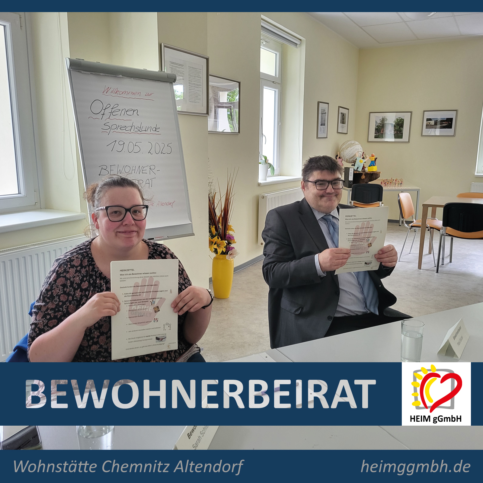 Offene Sprechstunde des Bewohnerbeirats in der Wohnstätte Chemnitz Altendorf der HEIM gGmbH - Gemeinsam. Sozial. Engagiert.