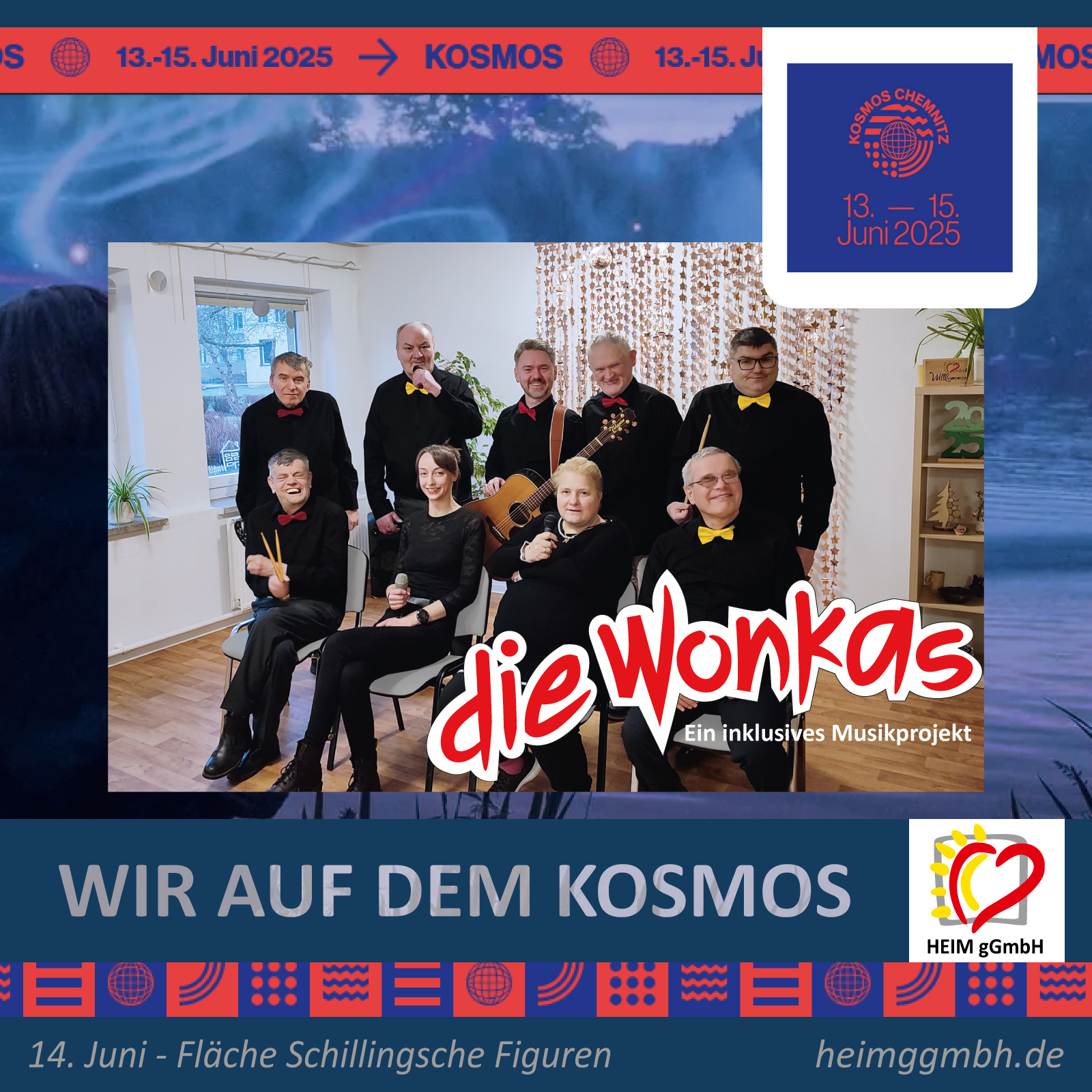 Die HEIM gGmbH am 14. Juni auf dem KOSMOS Festival in Chemnitz - Inklusive Band die Wonkas an der Fläche Schillingsche Figuren