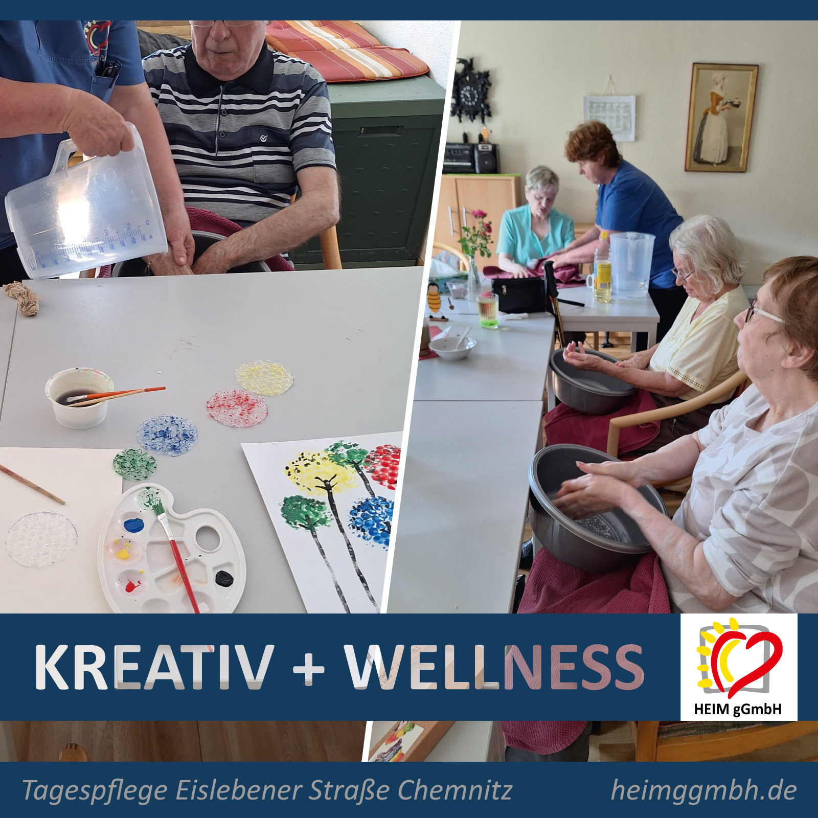 Kreativ- und Wellnesstag in der Tagespflege Eislebener Straße der HEIM gGmbH in Chemnitz. Gemeinsam. Sozial. Engagiert.
