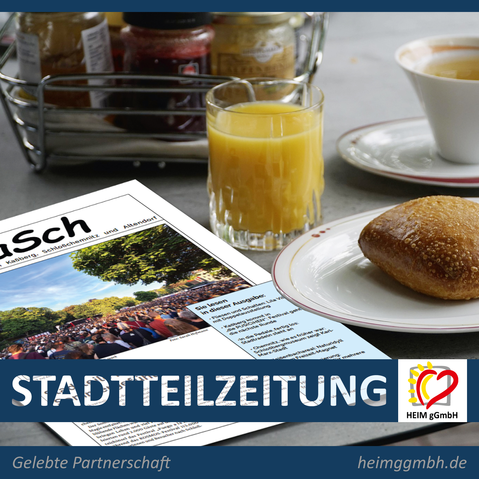 Die Sozialstation Chemnitz Süd der HEIM gemeninnützigen GmbH aus Chemnitz macht Werbung in der Stadtteilzeitung KaSch