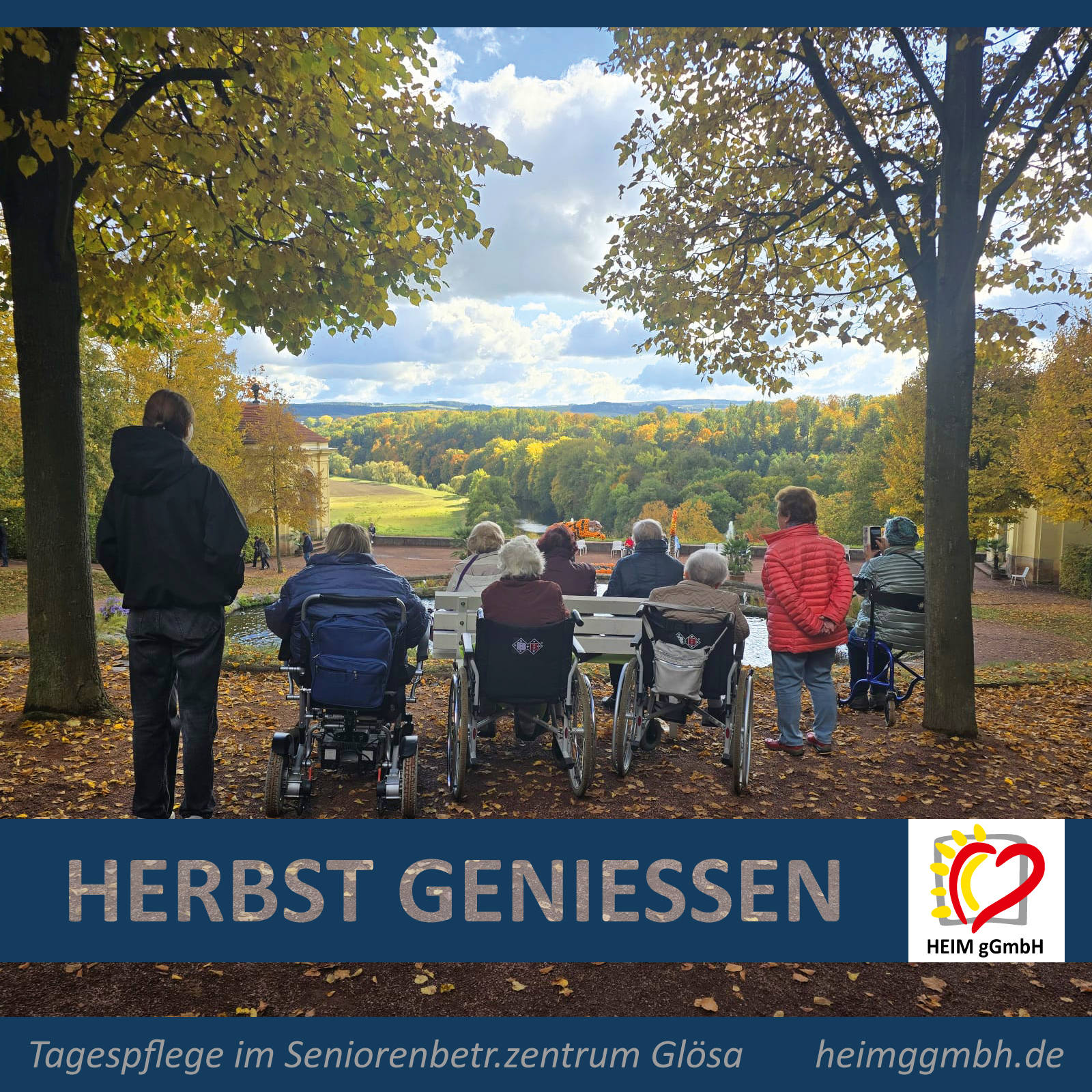 Die Gäste der Tagespflege im Seniorenbetreuungszentrum Chemnitz Glösa der HEIM gGmbH beim herbstlichen Ausflug nach Lichtenwalde