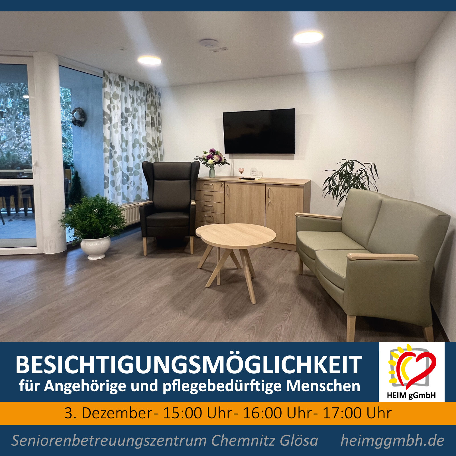 Besichtigungsmöglichkeit der neugestalteten Wohnbereiche im Seniorenbetreuungszentrum Glösa der HEIM gGmbH Chemnitz