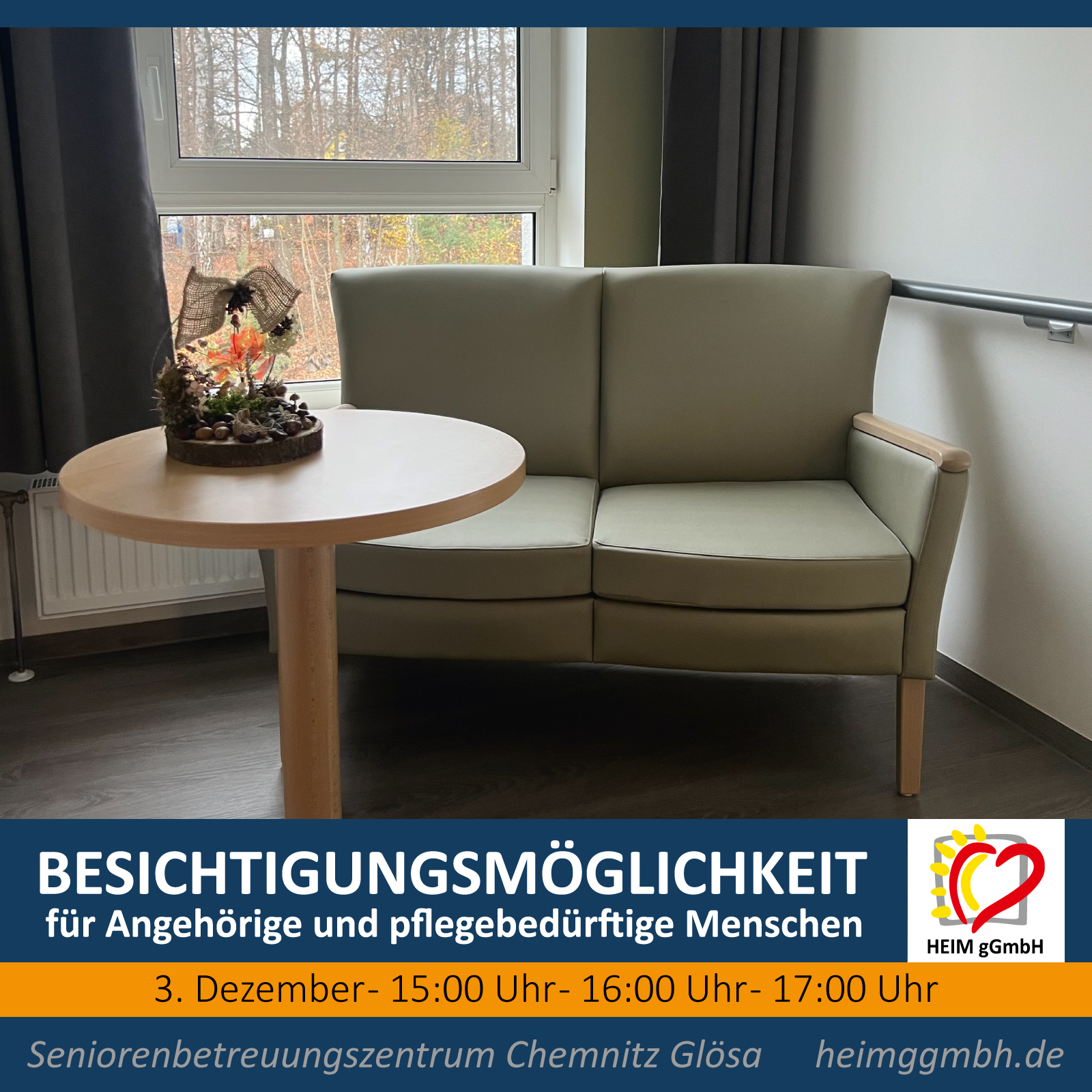 Besichtigungsmöglichkeit der neugestalteten Wohnbereiche im Seniorenbetreuungszentrum Glösa der HEIM gGmbH Chemnitz