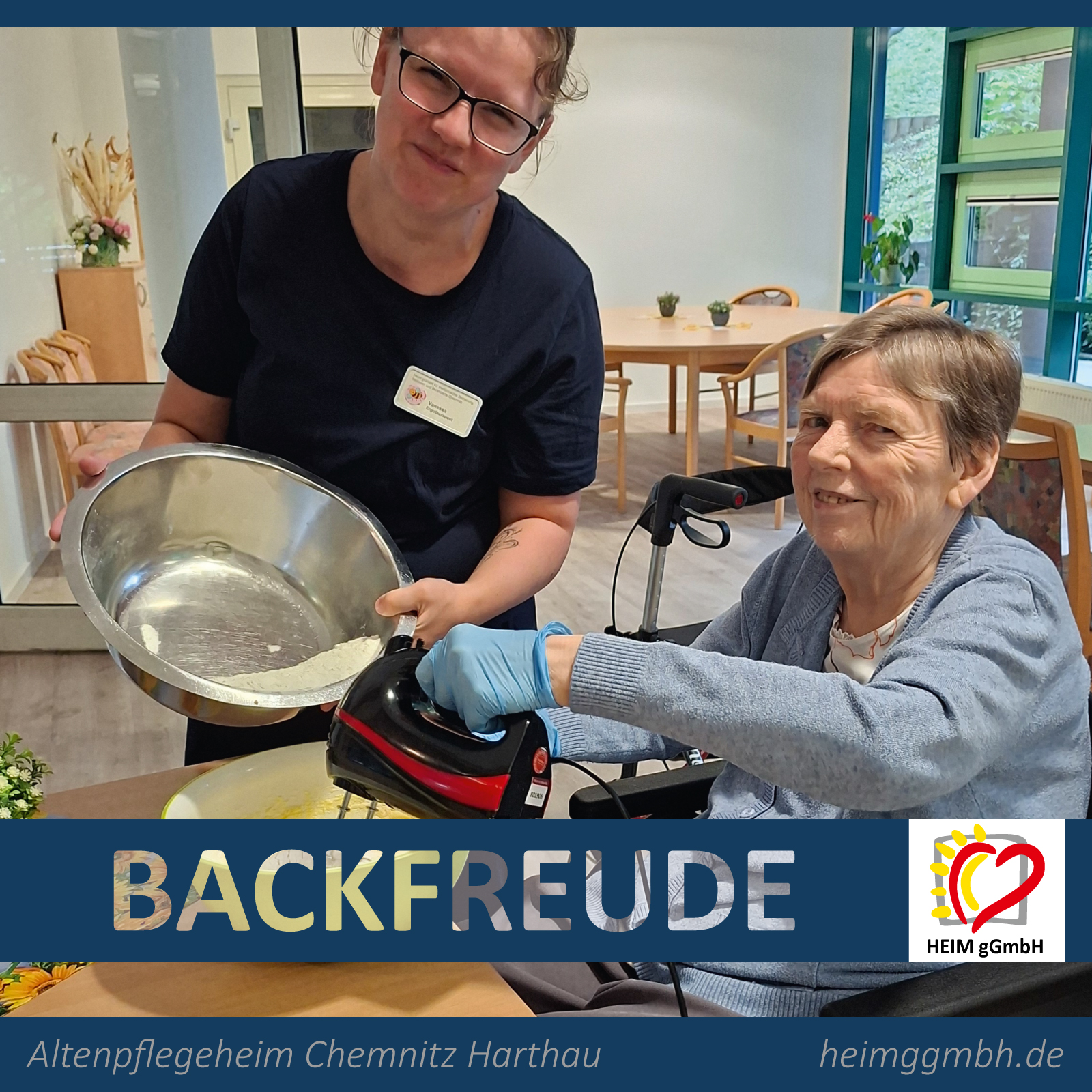 Gemeinsame Backfreude im Altenpflegeheim in Chemnitz Harthau der HEIM gGmbH - gemeinsame ARbeit, gemeinsames Geniessen